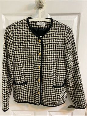 Vtg Alfred Dunner Wool Houndstooth Women’s 10 Blazer Jacket Classic Old Money